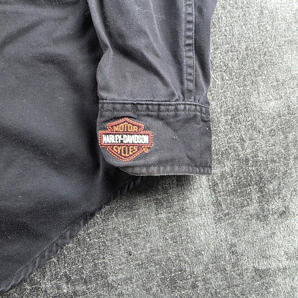 Vtg Harley Davidson Shirt Big Eagle Embroidery Black Mens Large Cotton Biker L - Picture 7 of 11